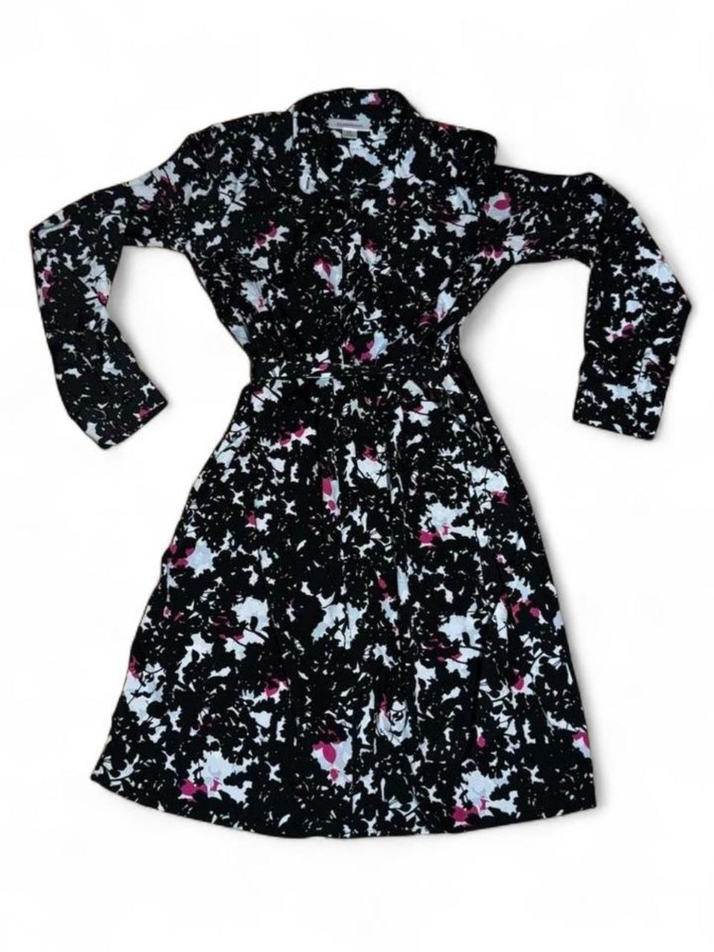 Long sleeve black pink and white Maternity dress